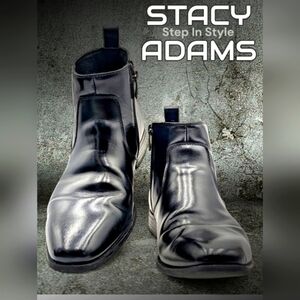 Stacy Adams Men's Ankle Boots Black Leather Side Zip Size Men 7M
